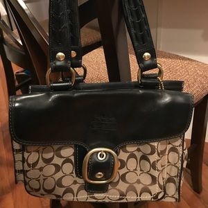 Coach Brown signature bag with black leather